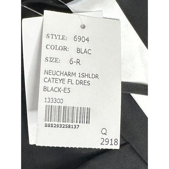 After Six NWT Black One-Shoulder Cat-Eye Neckline Satin Maxi Dress Formal 6 - Picture 6 of 8